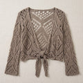 Brown crochet tie-front shrug