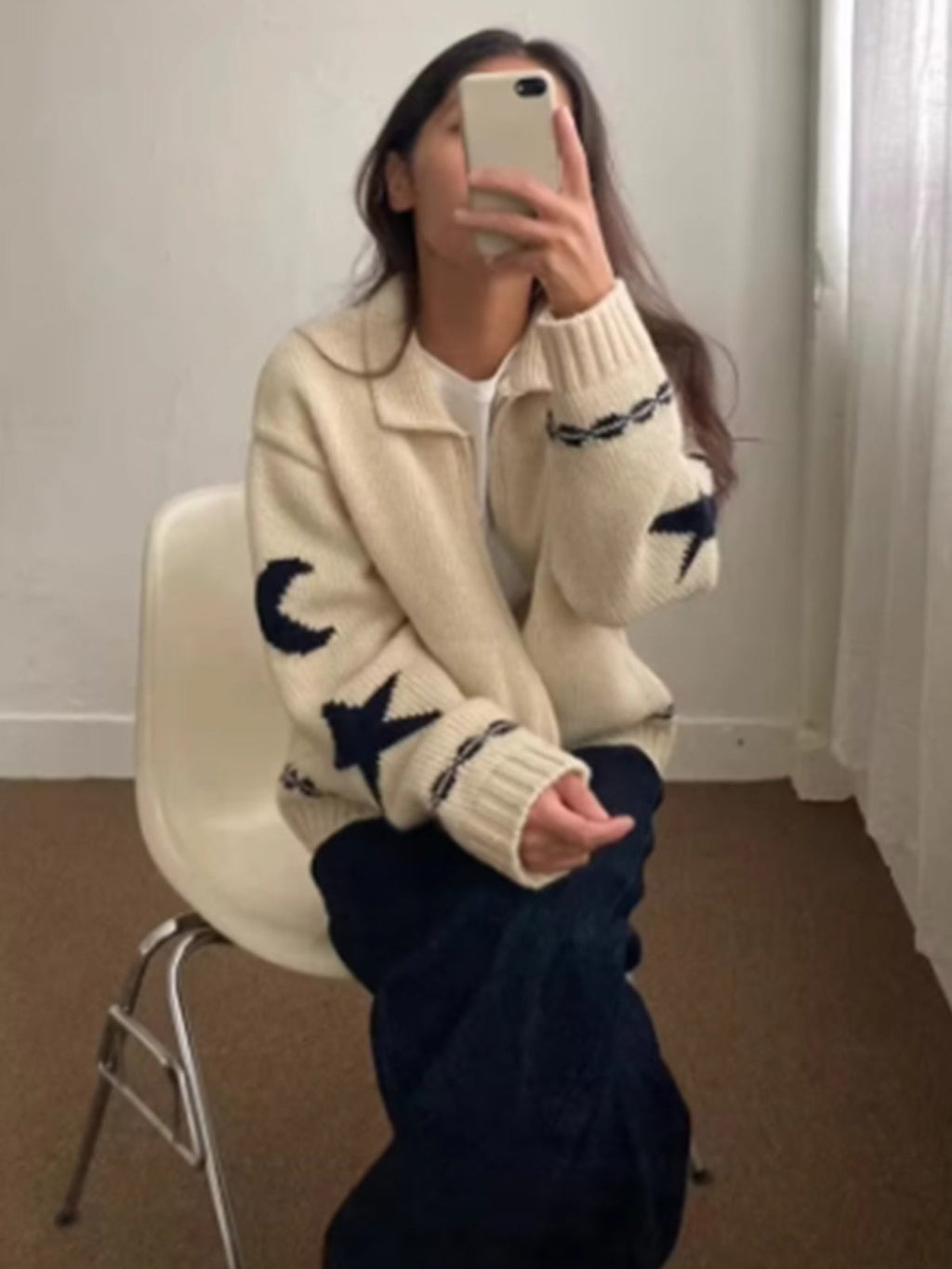 Fabienne | Star-Motif Zip-Up Cardigan