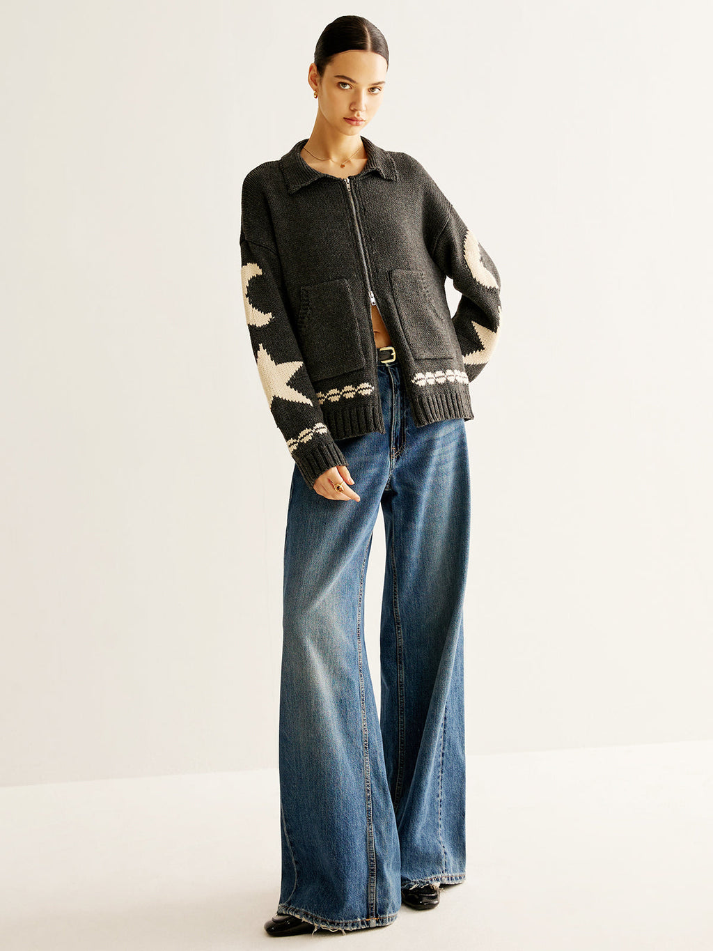 Fabienne | Star-Motif Zip-Up Cardigan