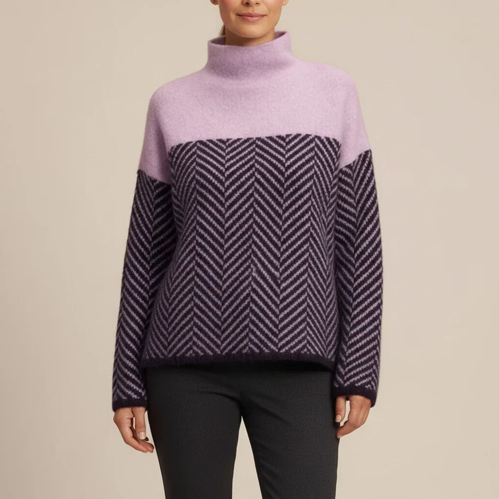 Philippa | Wool Herringbone Roll Neck Jumper