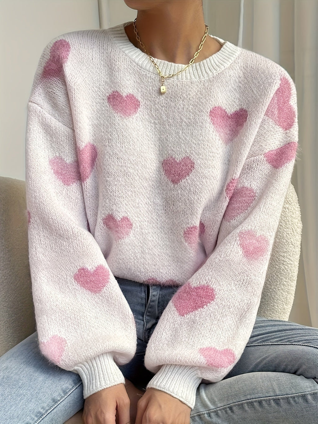 Veronica | Wool Mix Heart Knit Jumper