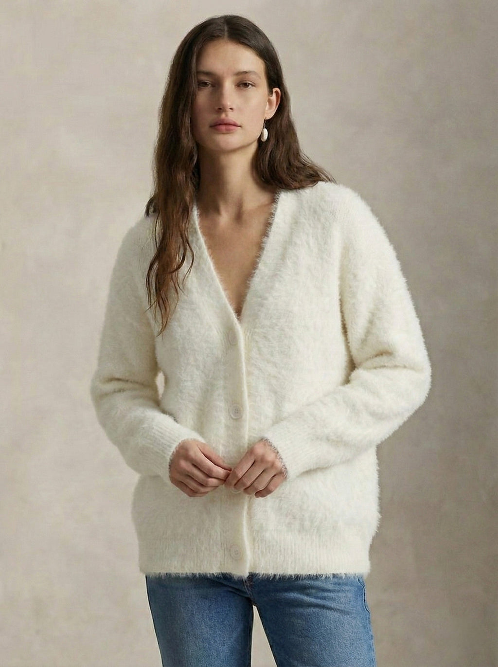 Fluffy v-neck button cardigan