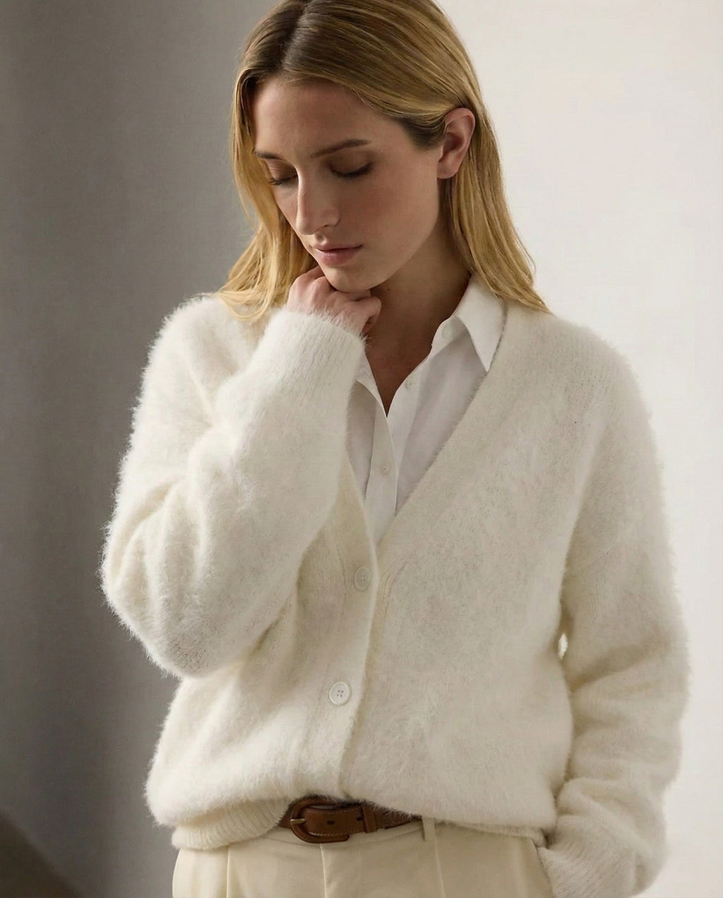 Fluffy v-neck button cardigan