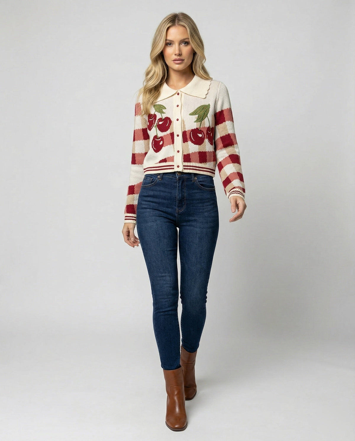 Jane | Cropped Cherry Knit Cardigan