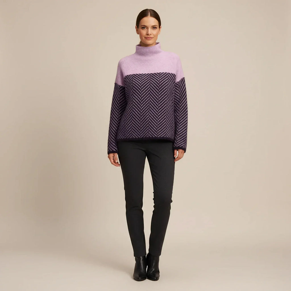 Philippa | Wool Herringbone Roll Neck Jumper