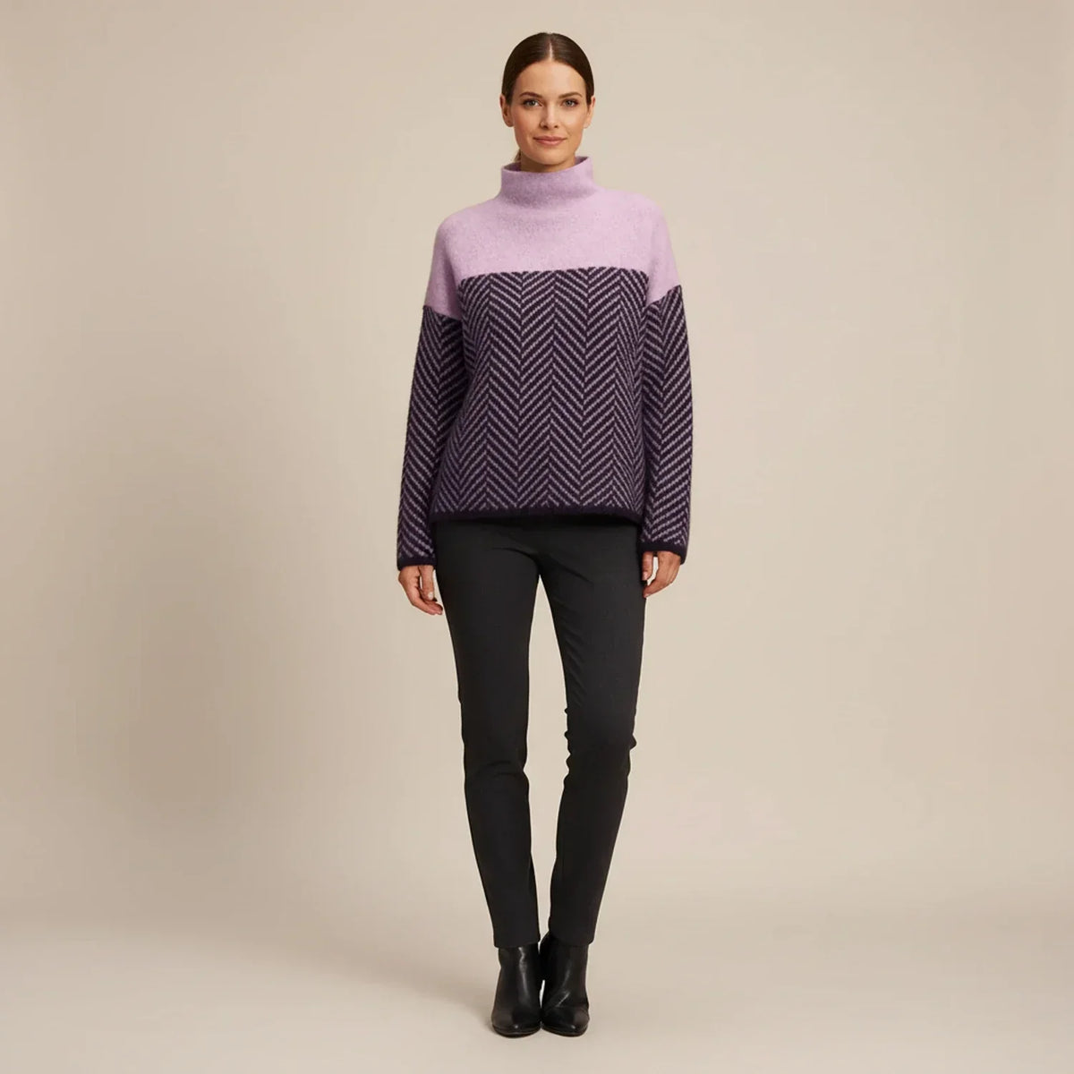 Philippa | Wool Herringbone Roll Neck Jumper