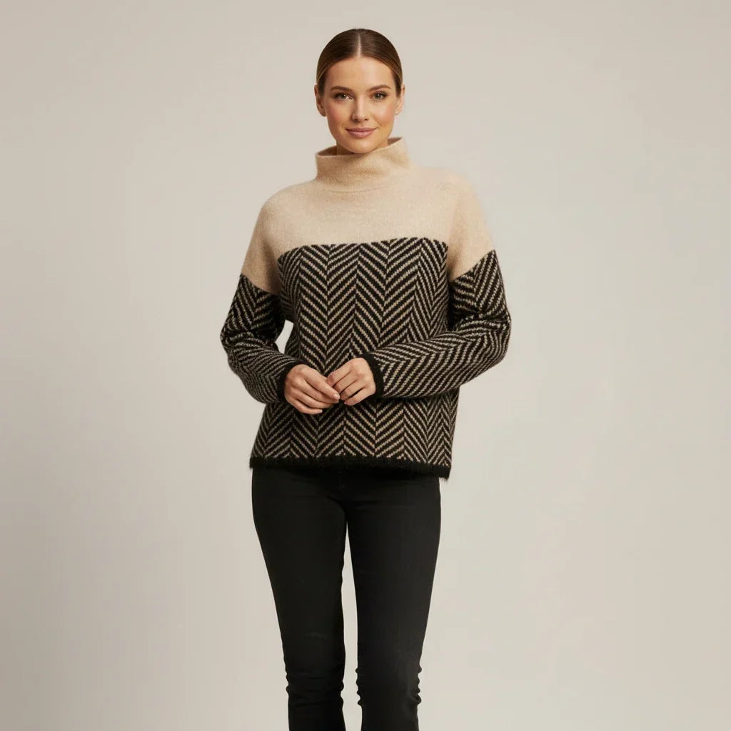 Philippa | Wool Herringbone Roll Neck Jumper