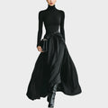Black high-neck knit and satin maxi dress