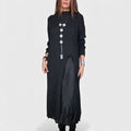 Black high-neck split-front knit maxi dress