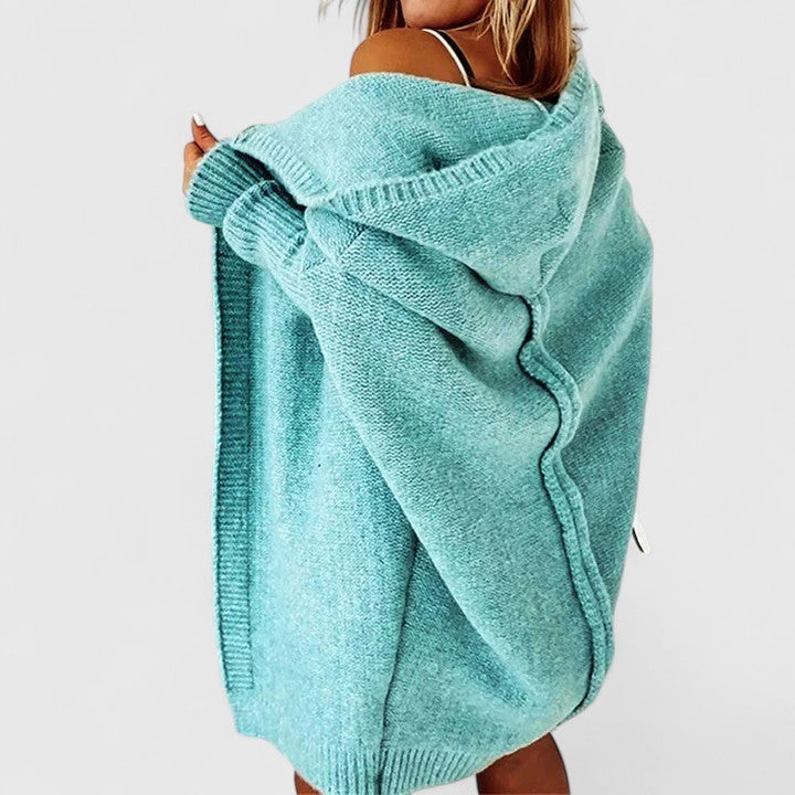 Blue hooded oversized cardigan