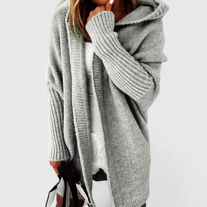 Gray hooded oversized cardigan