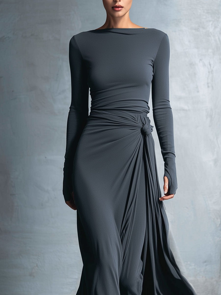 Knotted wrap knit maxi dress