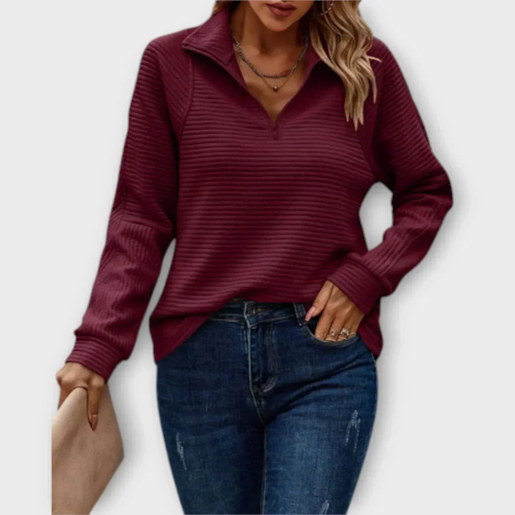 Nina | Ribbed Quarter Zip Sweatshirt