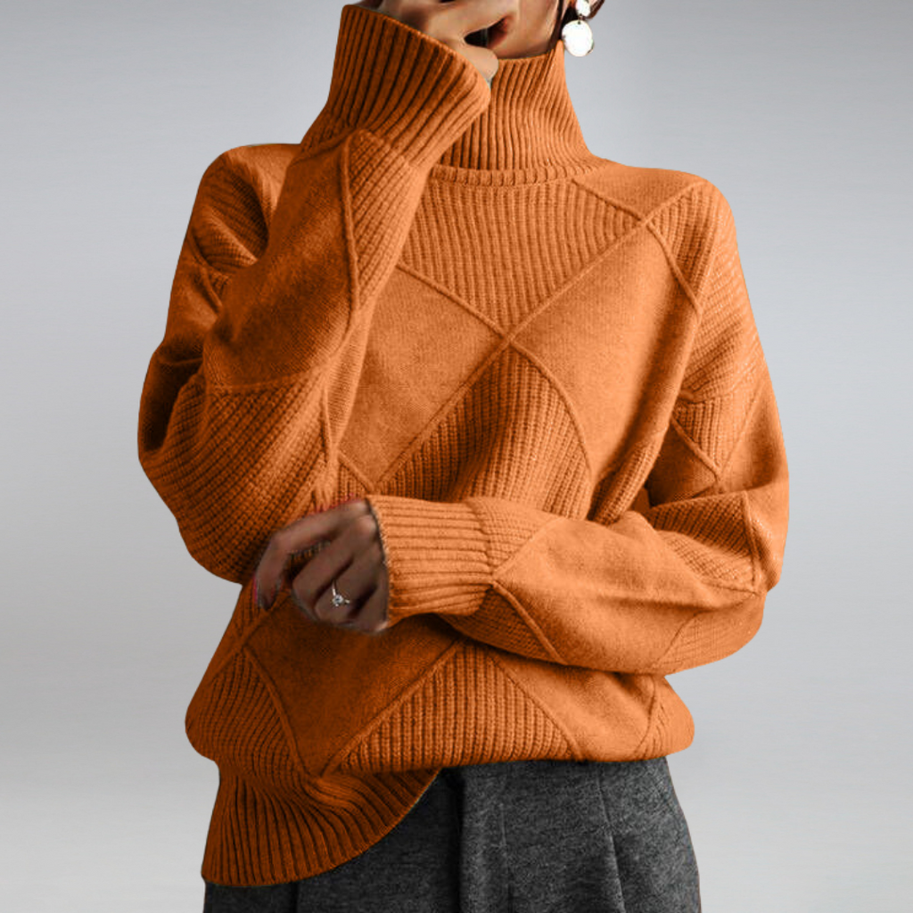 Thea | Diamond Knit Roll Neck Jumper
