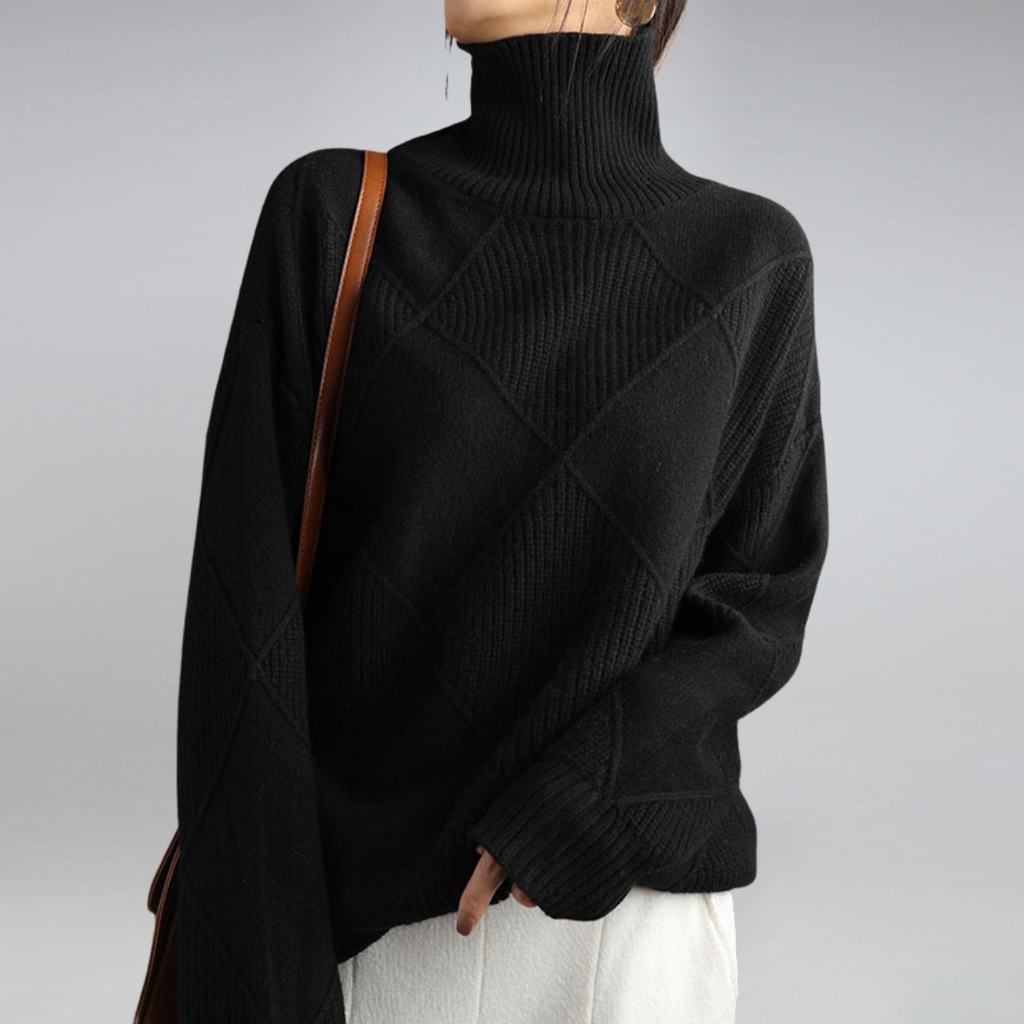 Thea | Diamond Knit Roll Neck Jumper