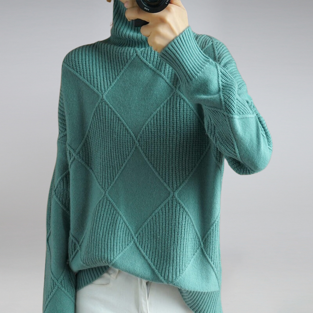 Thea | Diamond Knit Roll Neck Jumper
