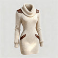 Leather-trim cowl neck jumper dress