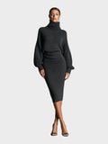 Khaki oversized roll neck knit midi dress