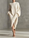 Cream oversized textured knit midi dress