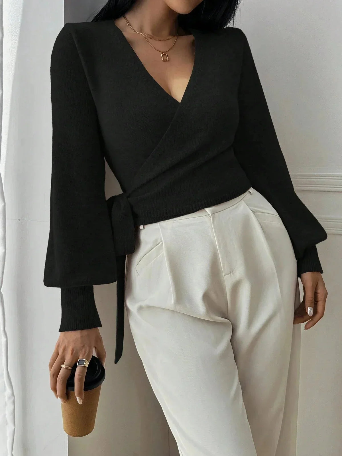Cecilia | Tie-Waist Wrap Knit Top