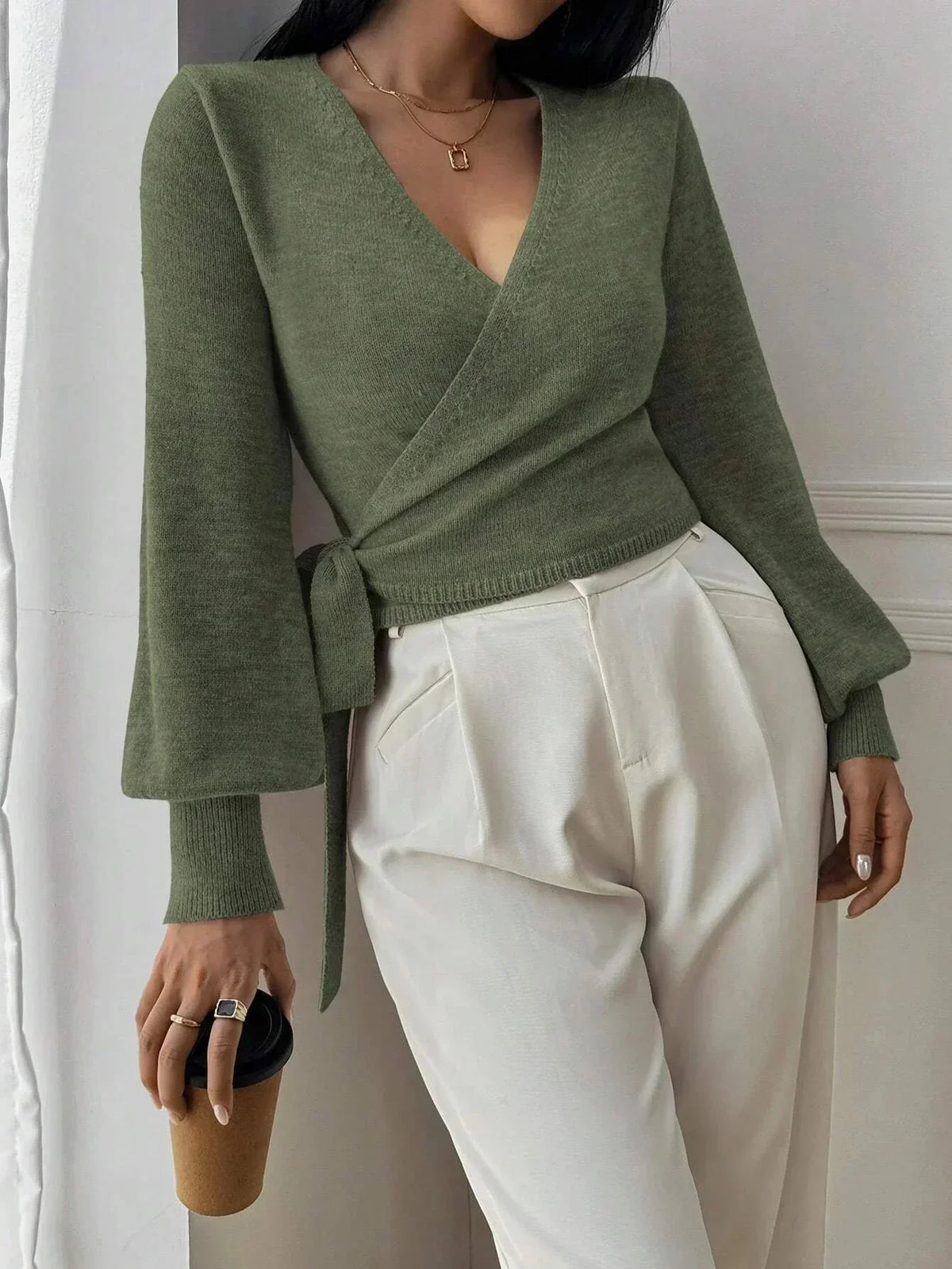 Cecilia | Tie-Waist Wrap Knit Top