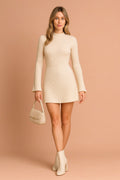 Ribbed knit bell cuff mini dress
