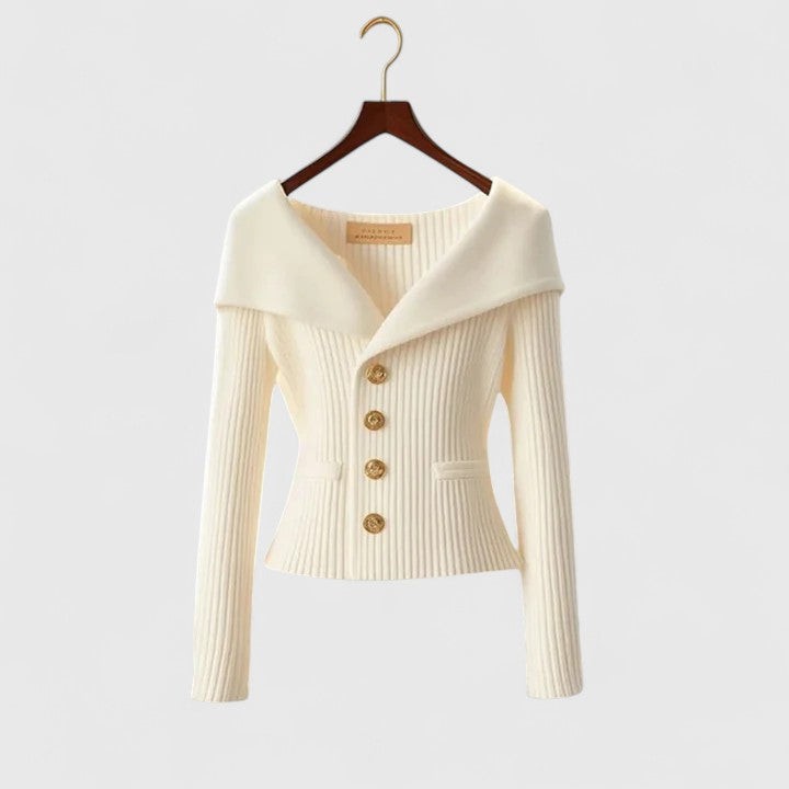 White ribbed portrait collar cardigan