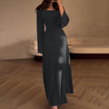 Dark Grey ribbed square neck maxi dress