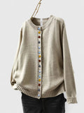 Beige round-neck button-front cardigan
