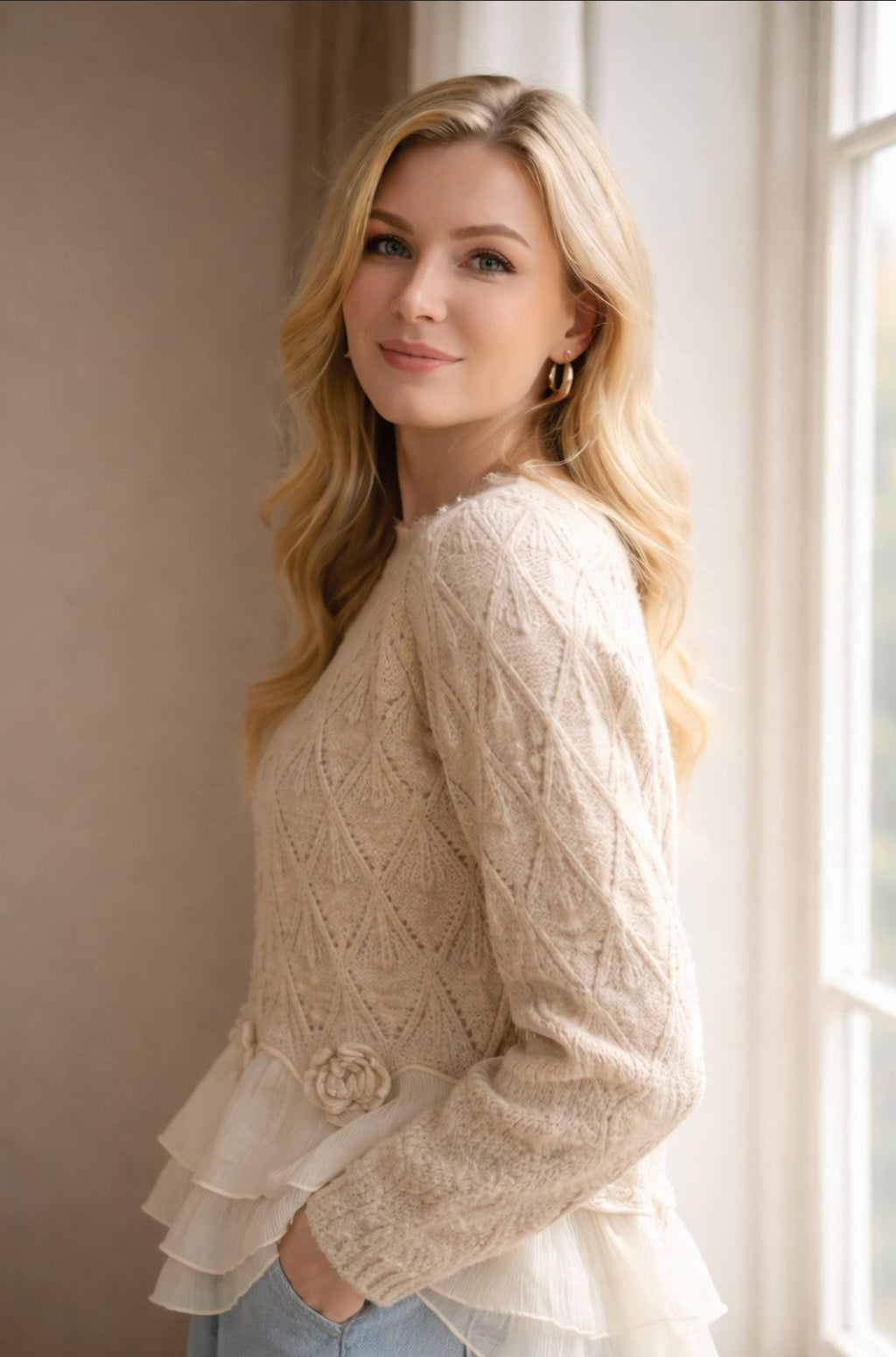 Ruffle-hem knit jumper