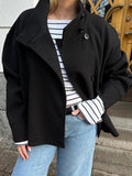 Black stand collar wool jacket