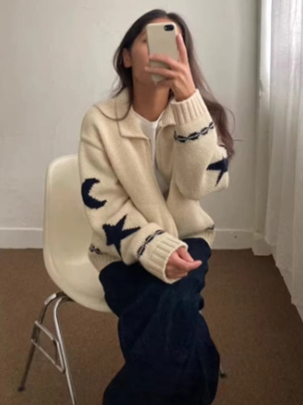 Star-motif zip-up cardigan