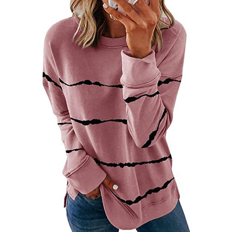 Pink striped crew neck sweatshirt