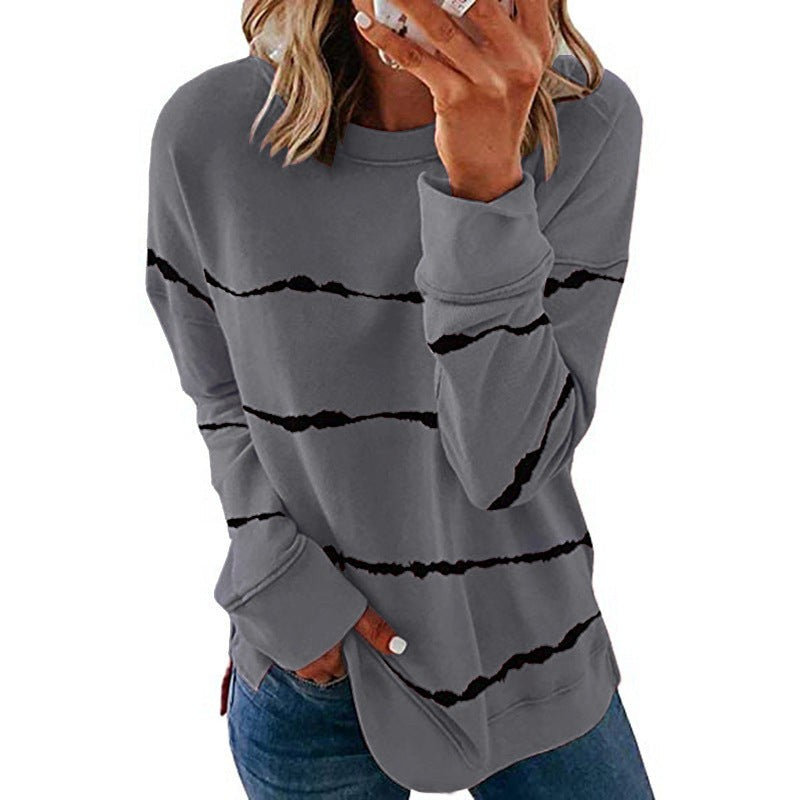 Dark Gray striped crew neck sweatshirt