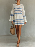 White striped crochet knit mini dress