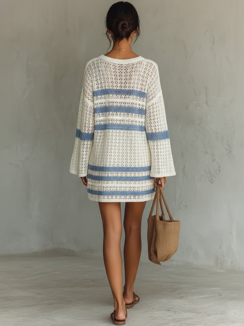 Striped crochet knit mini dress