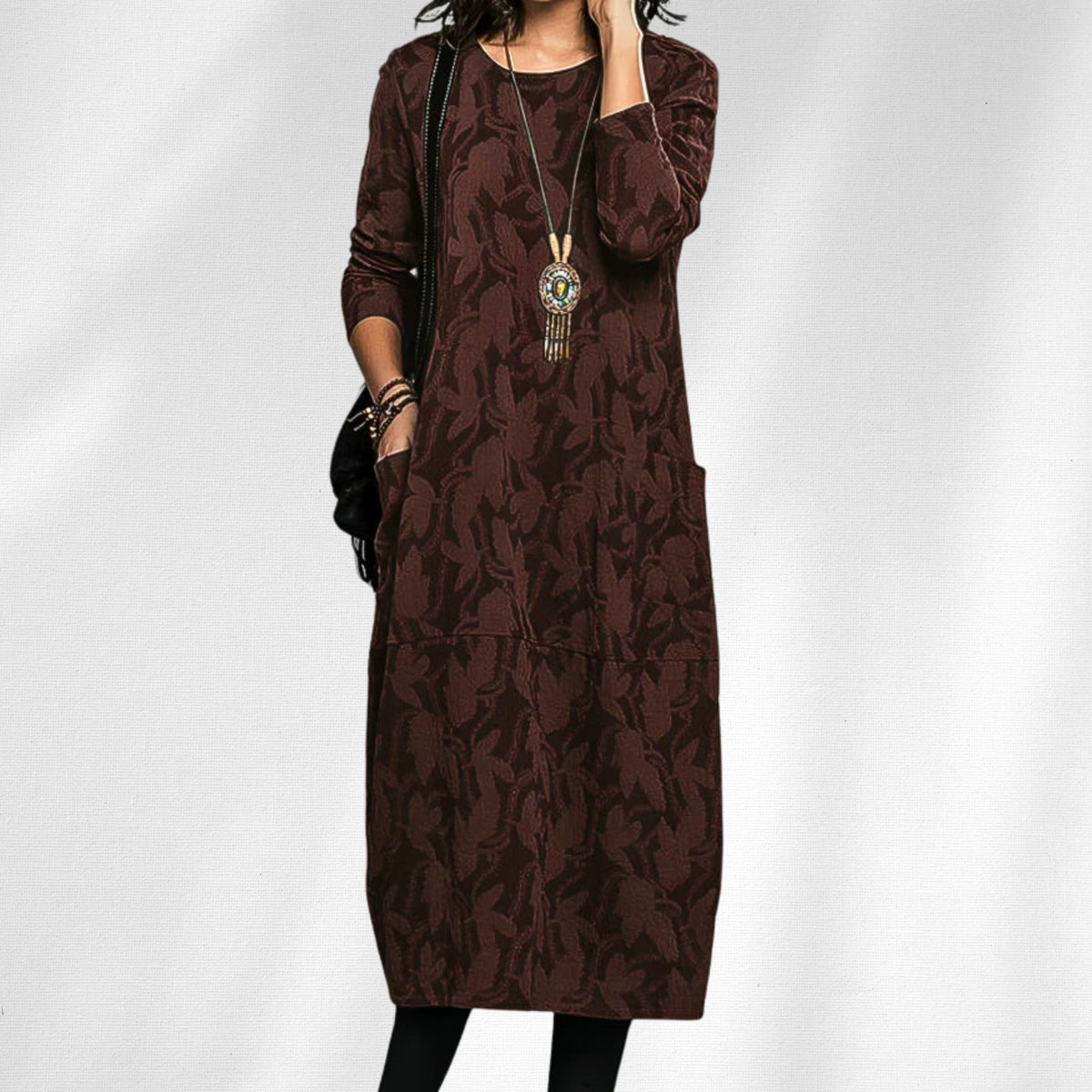 Burgundy textured leaf knit midi dress