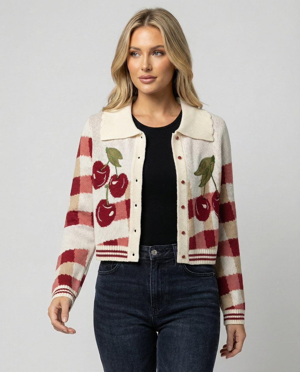 Jane | Cropped Cherry Knit Cardigan