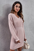 Pink v-neck knit mini dress