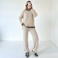 Beige wool mix knit jumper and trouser set
