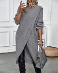 Grey wool wrap front jumper dress