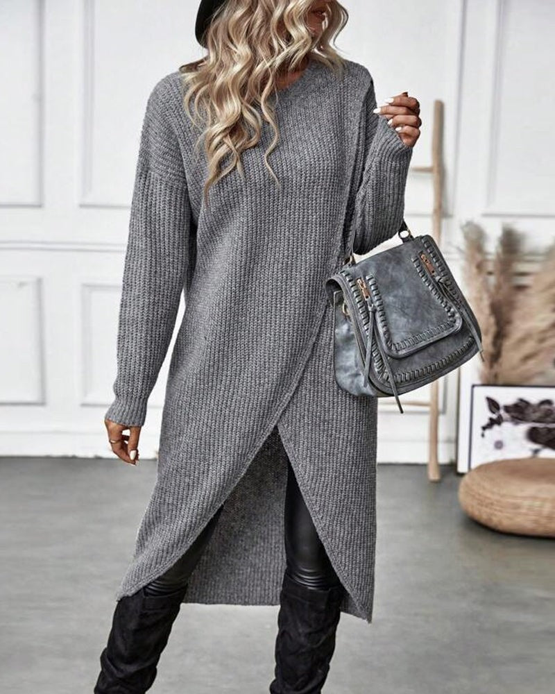 Wool wrap front jumper dress