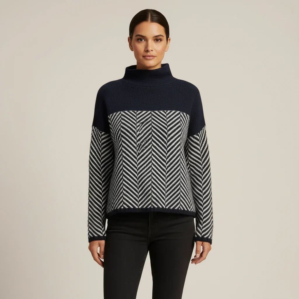 Philippa | Wool Herringbone Roll Neck Jumper