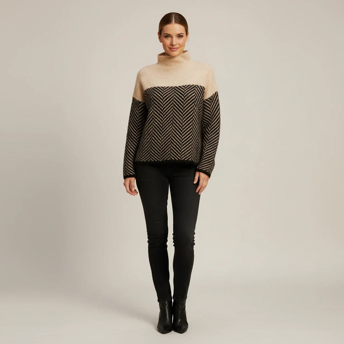 Philippa | Wool Herringbone Roll Neck Jumper