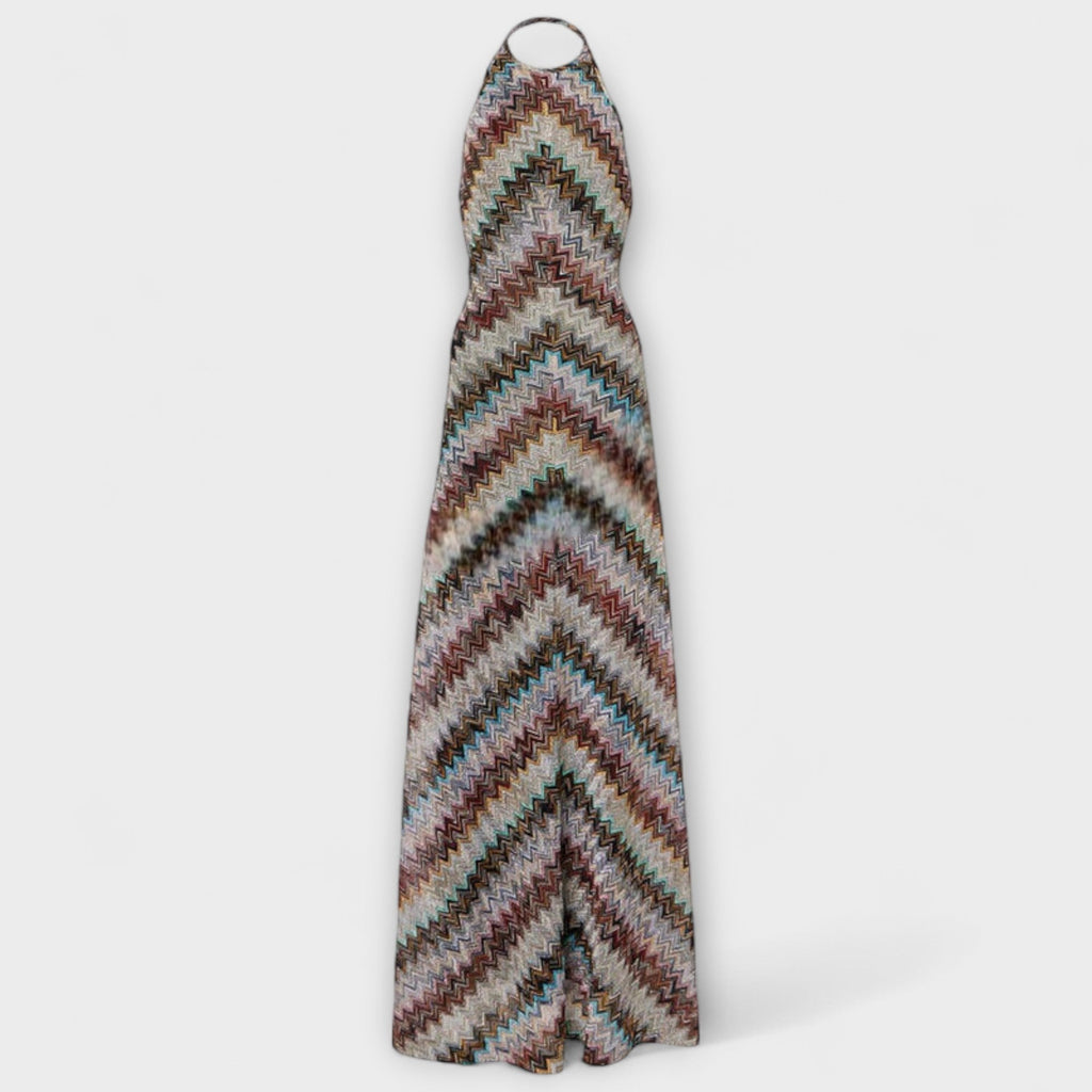 Zigzag halter knit maxi dress